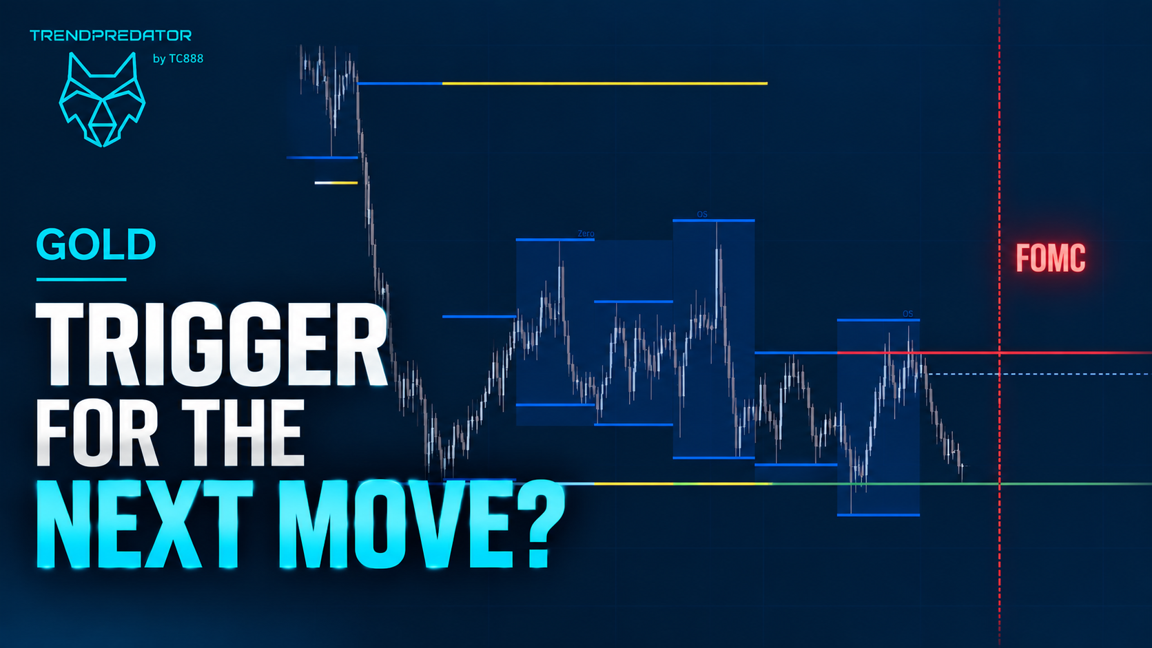 TrendPredator Gold chart with session ranges and the question: Trigger for the next move?