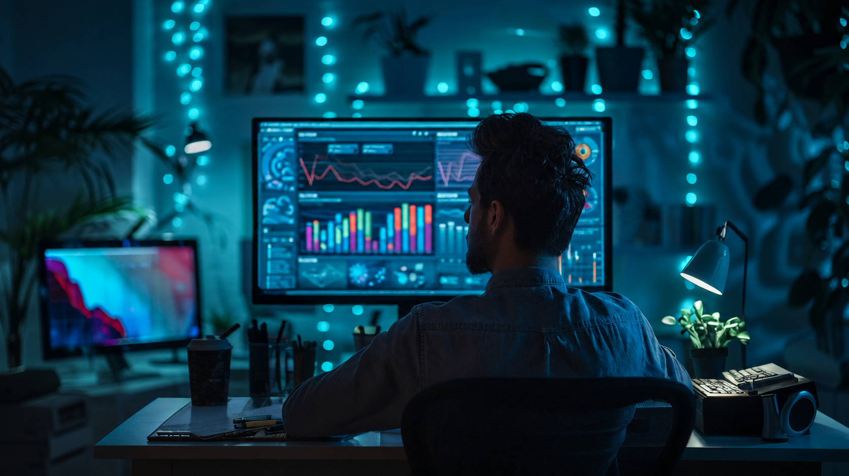 Trader preparing at a chart workstation